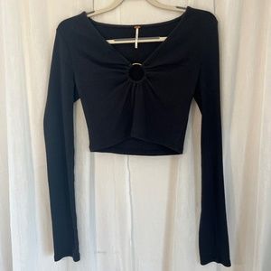 Free People Black Long Sleeve Crop Top